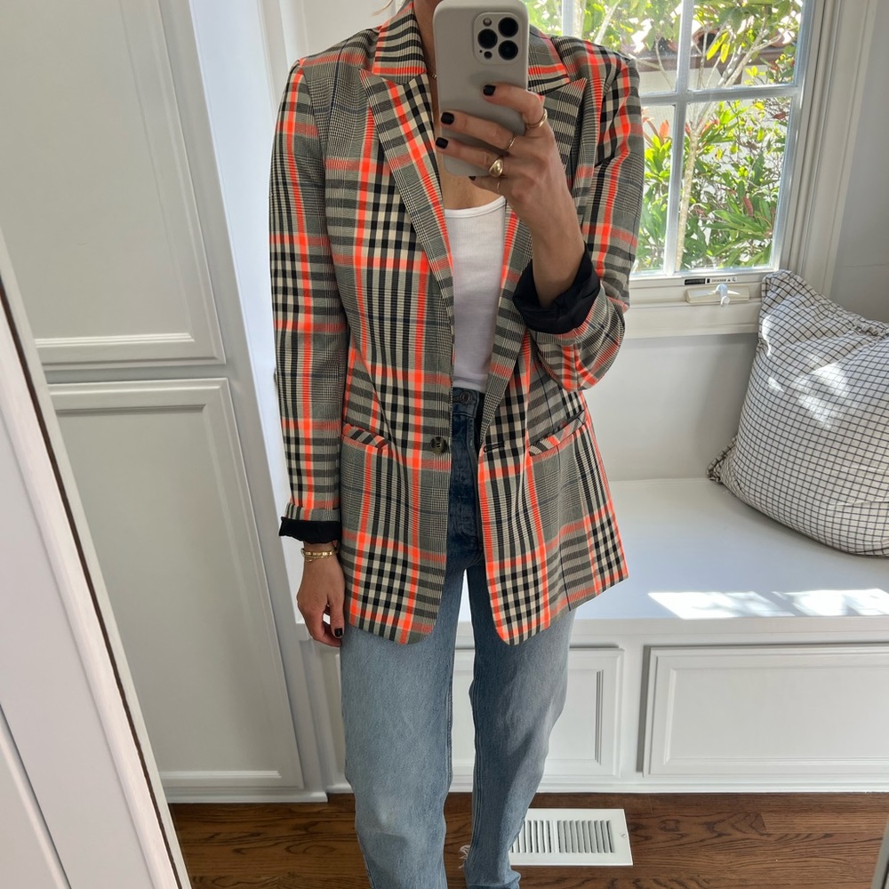VICI X Gina Neon Contrast Checker Plaid Blazer Size S